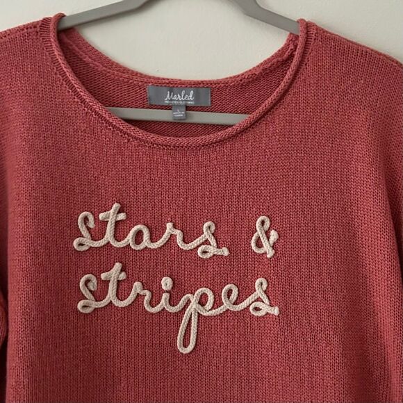 Marled Coral Pink Sweater “Stars & Stripes” Womens Size Large Preloved Excellent - Picture 2 of 6